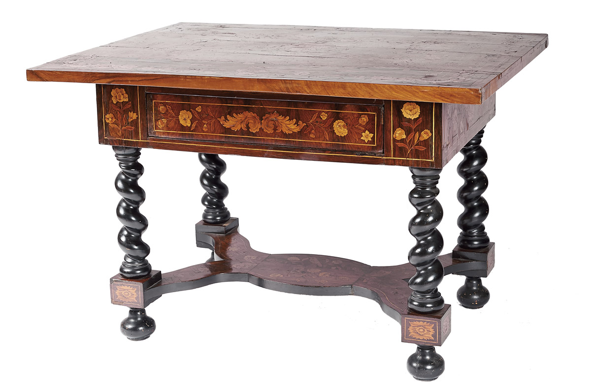 A Table with Drawer,Brazilian rosewood, walnut, satinwood and boxwood marquetry "Flowers,