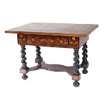 A Table with Drawer,Brazilian rosewood, walnut, satinwood and boxwood marquetry "Flowers,