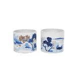 Two Brush Holders,Chinese porcelain, blue and brown decoration "Oriental landscape", Daoguang period