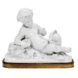 A Boy with a Bird,porcelain sculpture, gilt bronze ring Dim. - 26,5 x 32 x 12,5 cm