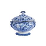 An Oval Tureen,faiance, blue decoration "Oriental landscape" Dim. - 22,5 x 25,5 x 20 cm