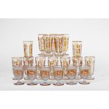 14 Tall Glasses with Stem,colourless crystal with caramel, engraved decoration "Vine leaves and