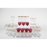 A Set of Stemmed Glasses,colourless crystal, gilt bordure decoration, comprising 8 water glasses, 14