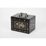 A Mahjong Box,black lacquer wood with mother-of-pearl inlays "Landscape with shepherd, cattle and