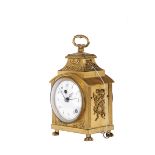 Pendule d'Officier,chiselled and gilt bronze en relief, enamel dial, eight-day autonomy, hour and/or