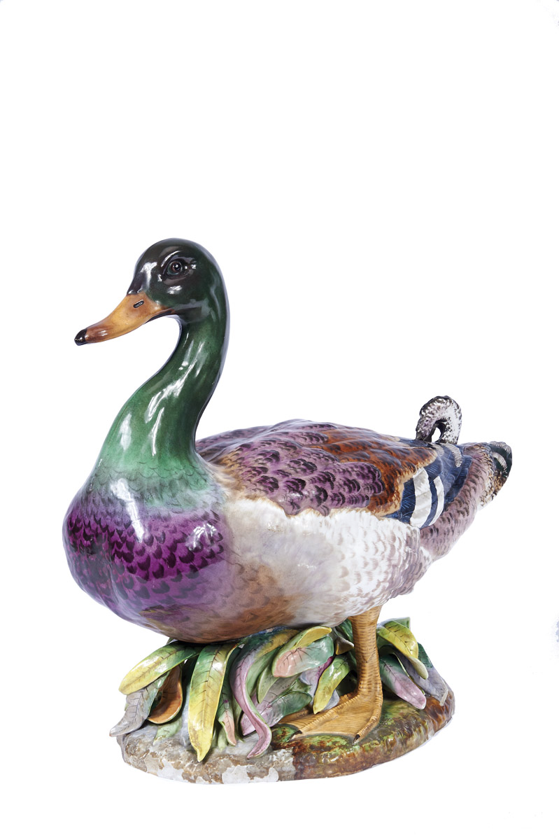 A Duck,Meissen porcelain sculpture, polychrome decoration Dim. - 44 x 45 x 30 cm