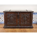 A Large Chest,two carved oak panels "St Peter" and "St Cattherine", oak back structure with sides