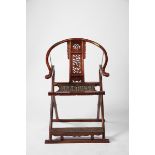 An Articulated Armchair with Footrest,exotic wood, pierced and carved back splat "Kirin and dragon",