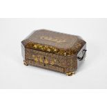 A Sewing Box with Bureau Drawer,black lacquer wood, gilt decoration "Oriental landscapes with