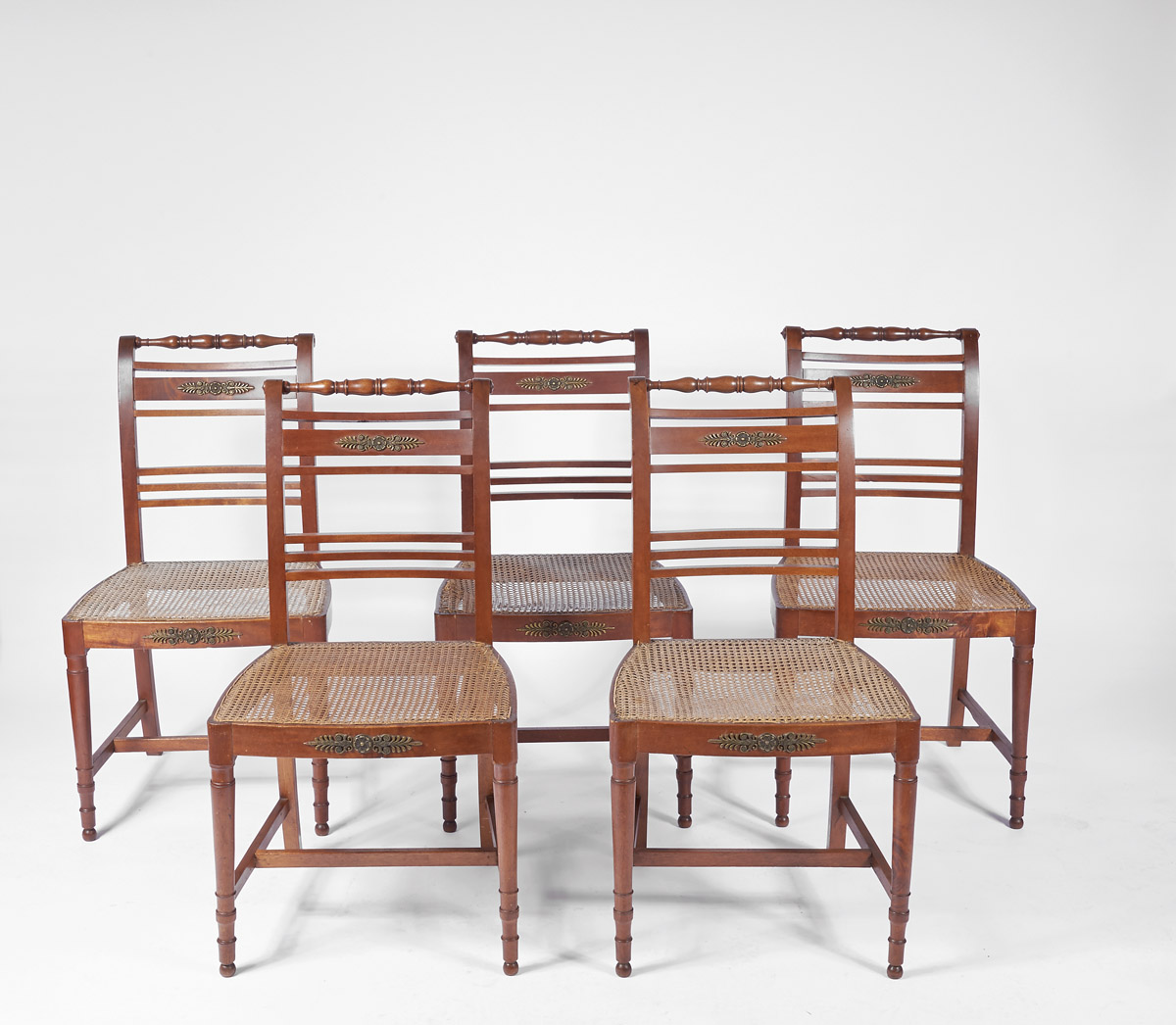 A Set of five Chairs,D. Maria I, Queen of Portugal (1777-1816), satinwwod, bronze applications en