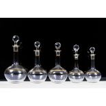 A Set of Five Bottles,glass, gilt bordures Dim. - 29 (maior) cm