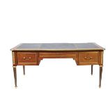 A Bureau with side stretchers,Louis XVI style, mahogany and walnut veneer, gilt bronze applications,