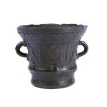 A Two-handle Mortar,bronze, decoration en relief "Cartouches and foliage" Dim. - 10 cm