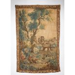 Landscape with figures,polychrome wool yarn Aubusson tapestry Dim. - 163 x 175 cm