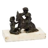 Putti with Goat,bronze sculpture, white marble stand Dim. - 12 x 16 x 9 (total) cm
