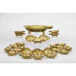 A Set of Large Bowl and 25 Cups,green crystal, gilt decoration "Bird, butterflies and flowers"