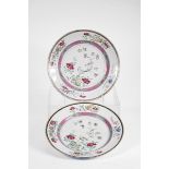 A Pair of Large Dishes,Chinese export porcelain, polychrome decoration "Birds and flowers" Dim. - 36