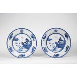 A Pair of Large Dishes,Chinese export porcelain, blue decoration "Oriental landscape", rim with coat