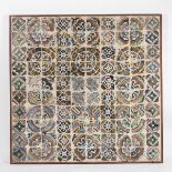 Fleurons, 100 different tile panel, polychrome decoration, Hispano-Arabic, 16th C., faults Dim. -