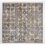 Fleurons, 100 different tile panel, polychrome decoration, Hispano-Arabic, 16th C., faults Dim. -