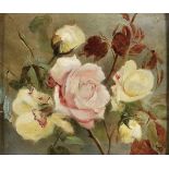 ANTÓNIO JOSÉ DA COSTA - 1840-1929, Roses, oil on board, small faults on the painting, signed and