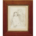MIGUEL ÂNGELO LUPI - 1826-1883, "Mãe e Menina", ink on paper, unsigned Dim. - 22 x 16 cm