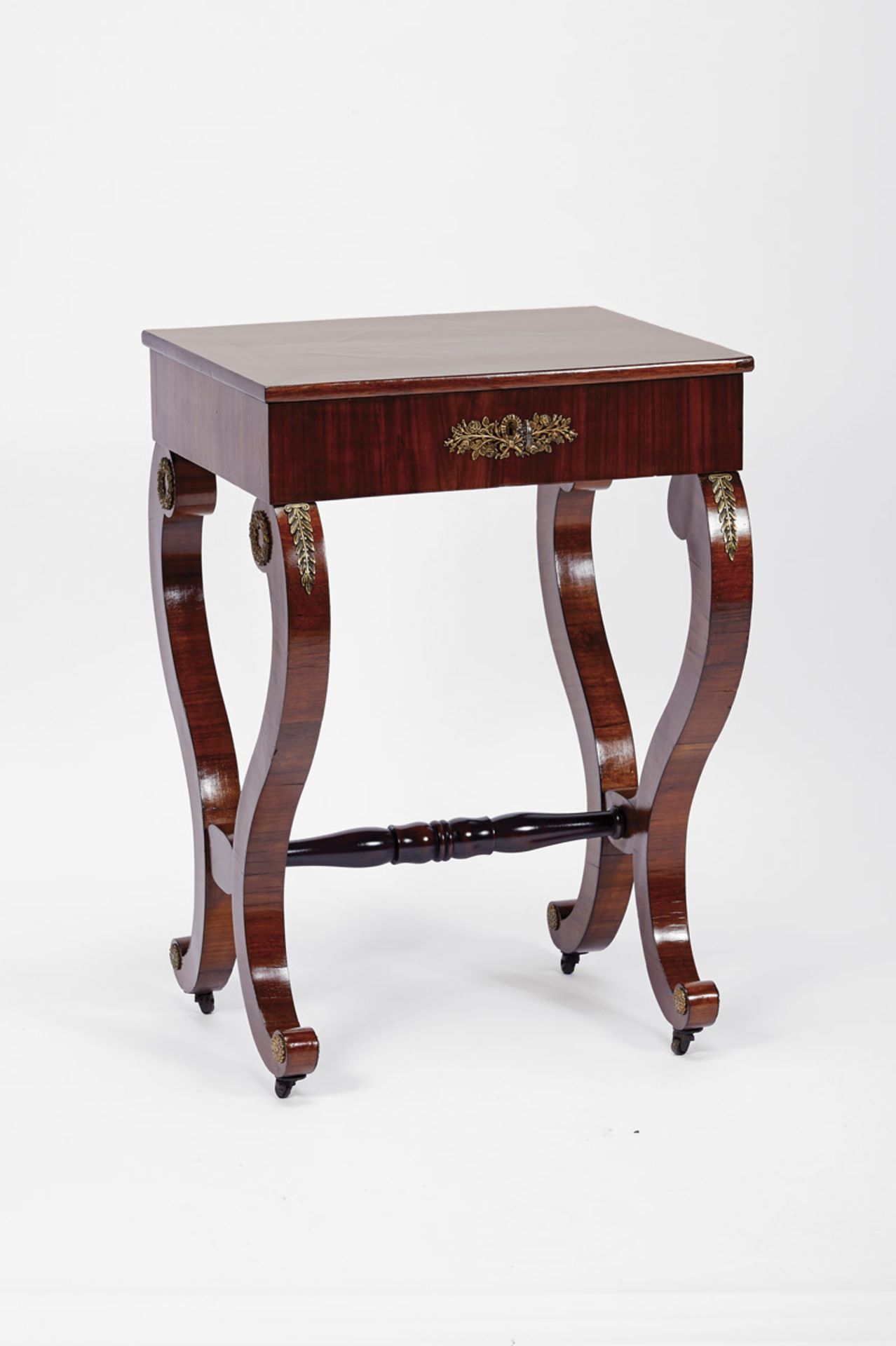 A Work-Table, Louis Philippe (1830-1848) style, mahogany and mahogany veneer, bronze applications,