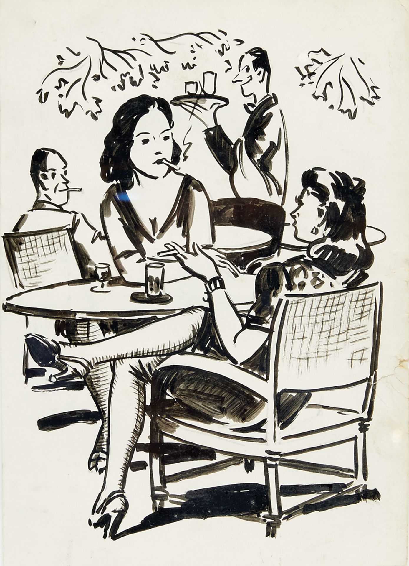 STUART CARVALHAIS - 1887-1961, "Homens em Casa" and "Mulheres na rua", a pair of ink on paper, small