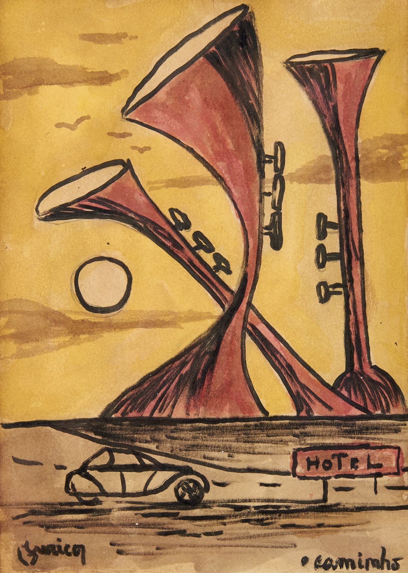 CARLOS EURICO DA COSTA - 1928-1998, "Caminho", gouache on paper, signed, Dim. - 24,5 x 17,5 cm