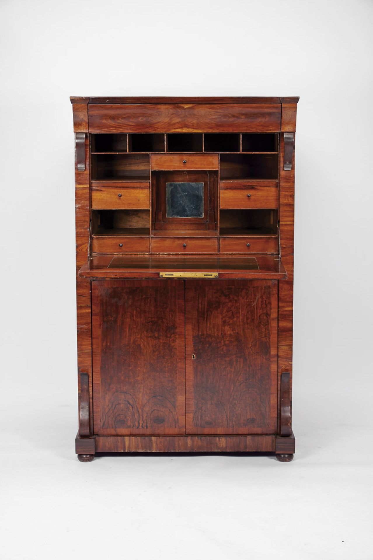 Secretaire «à abattant» / Drop Front Desk, directoire style, mahogany veneer and burr-mahogany,