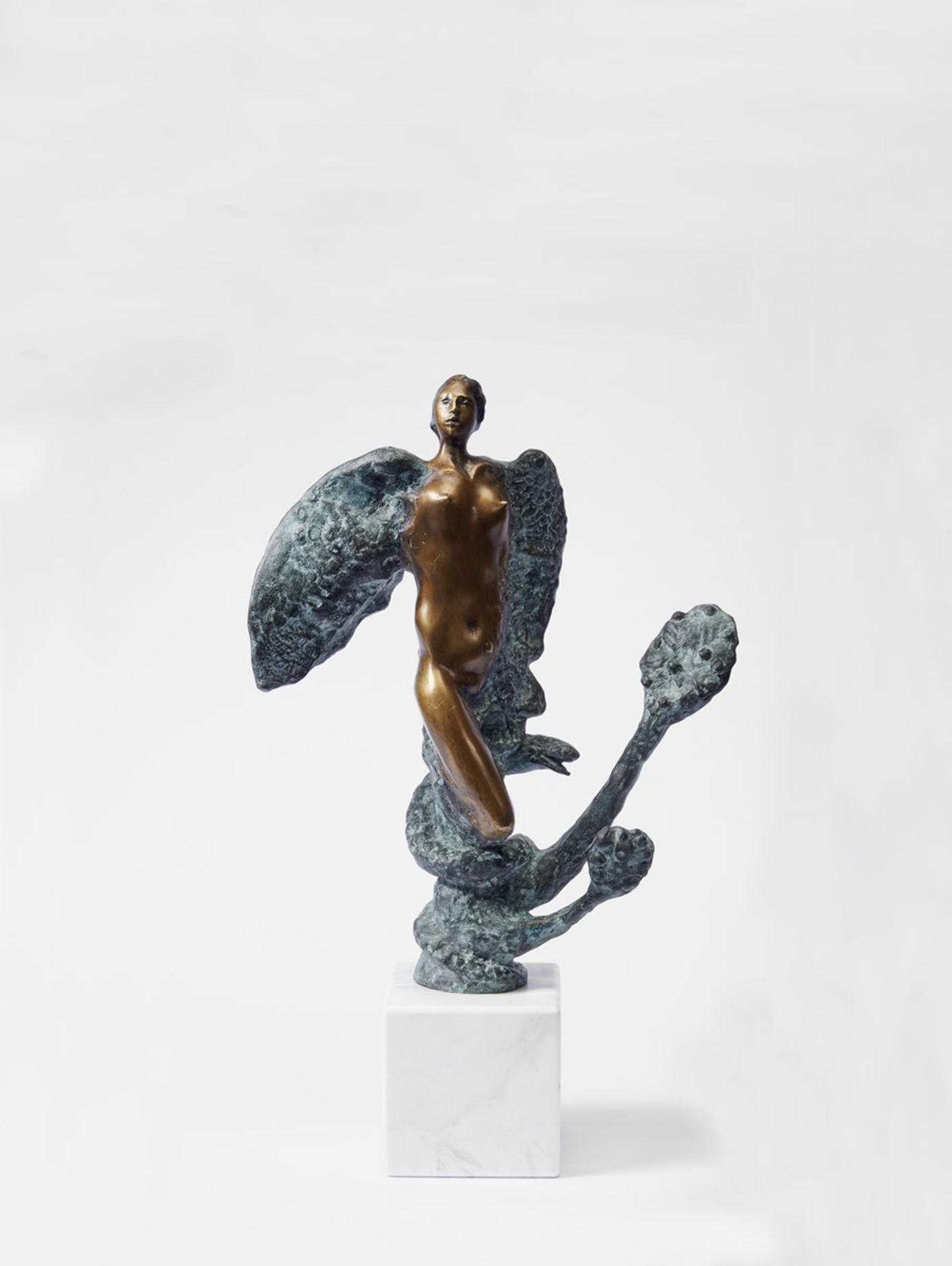 JOSÉ RODRIGUES - 1936-2016, Untitled (the Gabriel Angel), bronze sculpture, marble stand, signed,