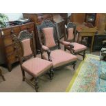 A set of eleven Victorian dark oak chairs, pair of drawing room armchairs, eight dining single