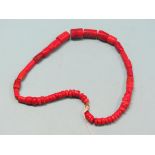 A red coral large-bead necklace