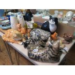 Three large Winstanley ceramic cat models, other ceramic animals, pair of Eastgate vases, horse