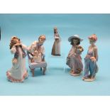 A group of five Lladro porcelain figures, four young girls and young boy