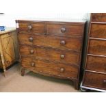 An early Victorian mahogany chest, two short and three long graduated drawers, each oak-lined with