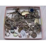 A quantity of silver and marcasite jewellery, bracelets, bangles, brooches, etc.