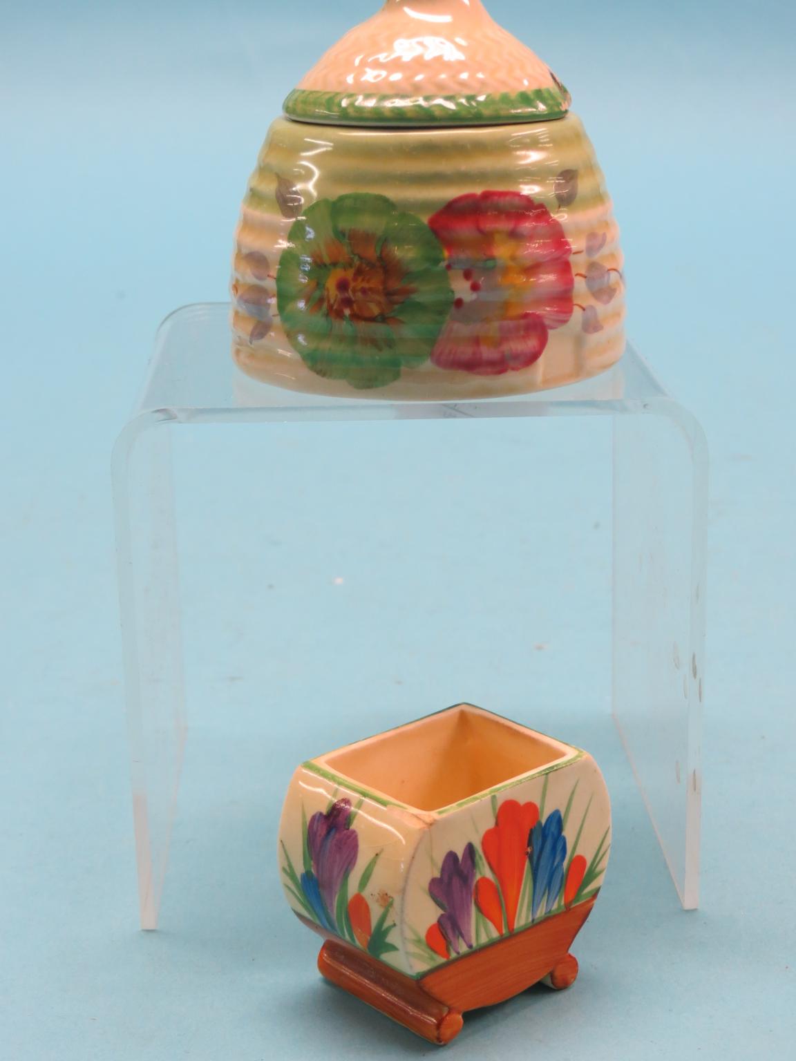 An early Clarice Cliff Fantasque fruit bowl, enamelled with stylised plants, 8.75in. - rim chips, - Image 5 of 6