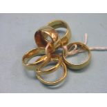 Seven 22ct. gold wedding rings, 39.1 grams total