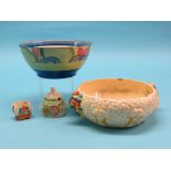 An early Clarice Cliff Fantasque fruit bowl, enamelled with stylised plants, 8.75in. - rim chips,