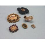 19th century memorial jewellery, three brooches, two rings and two other items