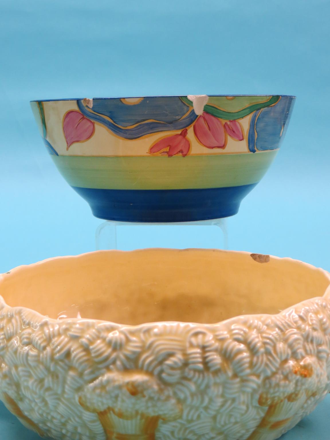 An early Clarice Cliff Fantasque fruit bowl, enamelled with stylised plants, 8.75in. - rim chips, - Image 2 of 6