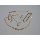 Three 9ct. gold necklaces, 55.9 grams total, together with a 9ct. gold bracelet, 15.5 grams and a