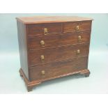 A George III mahogany chest, two short and three long cock-beaded drawers, pine-lined, on ogee