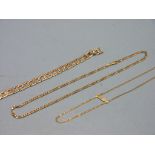A 9ct. gold curb-link bracelet and two 9ct. gold neck-chains, 42.1 grams