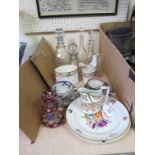 Early 19th century porcelain teaware, two creamers and oval box, Spode Stone China tea cup and