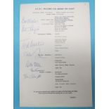 An autographed BOAC menu, England cricketers include Ted Dexter and Peter Parfit, circa 1967, also