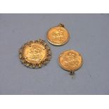 Three gold sovereigns, 1878, 1879, 1965, includes a Melbourne mint, all within yellow metal