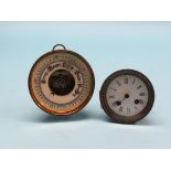 An aneroid barometer, enamelled dial and gilt-brass case, 5.25in., together with a French 8-day