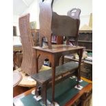 A mahogany side table, rectangular, on tapering legs, 2ft., together with a dark oak magazine rack